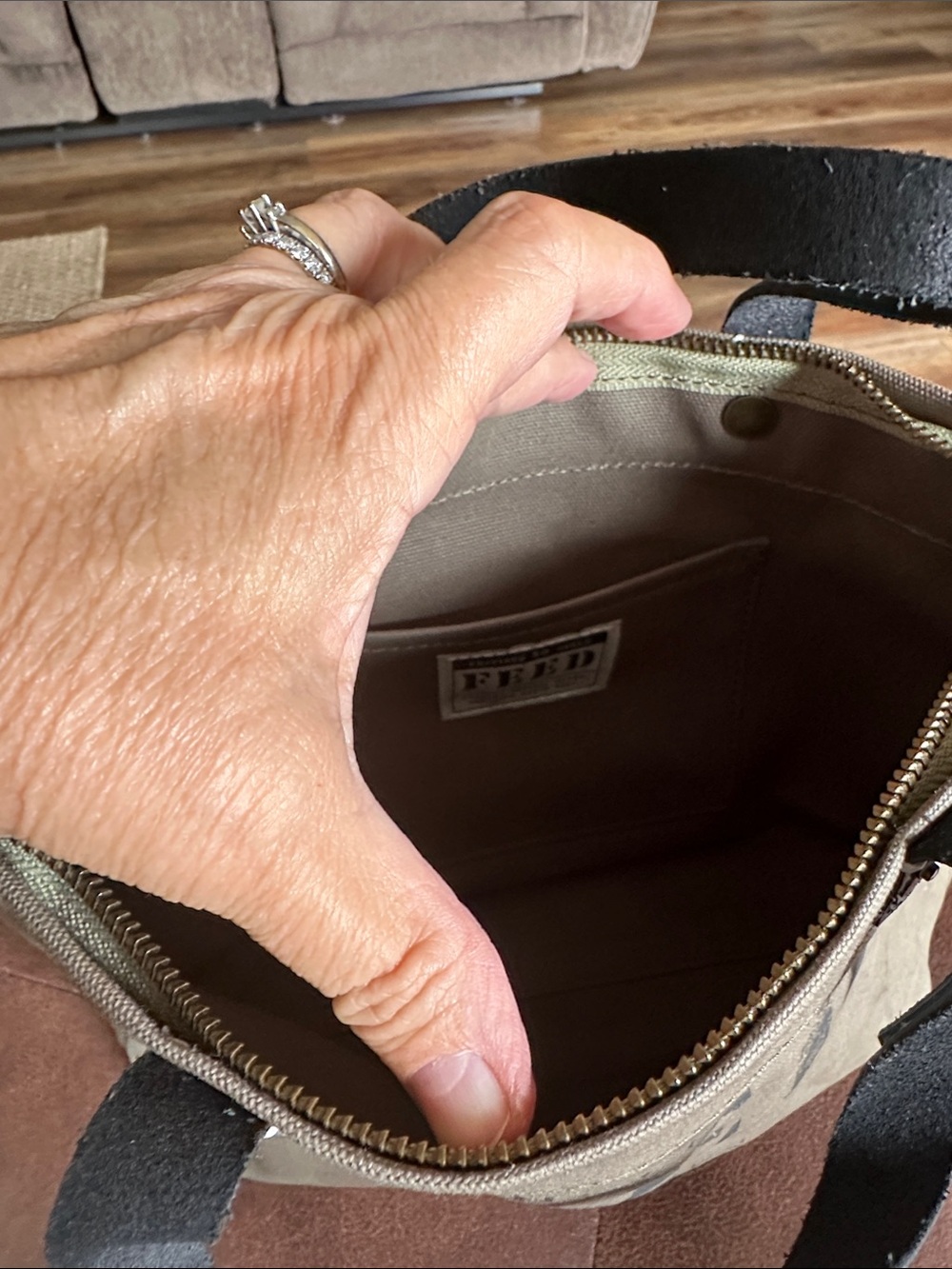 FEED Canvas Crossbody Tote Bag in Olive - Picture 3 of 3